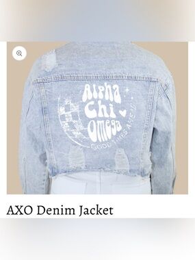 Alpha Chi Omega Light Wash Distressed Denim Jacket